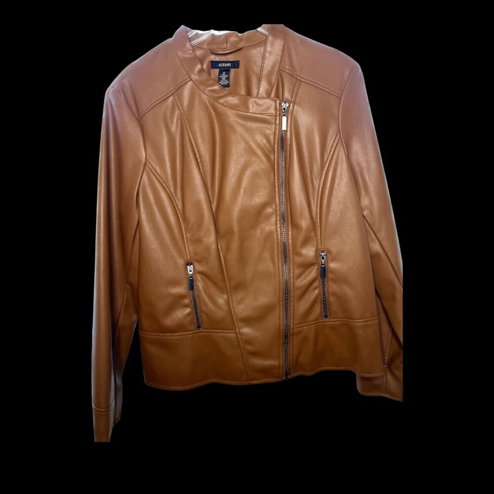 Alfani Faux Leather Moto Jacket Cognac Brown